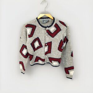 Liz‎ Wear Vtg Geometric Cropped Cardigan Sweater Sz SP 80s 90s Petite Retro